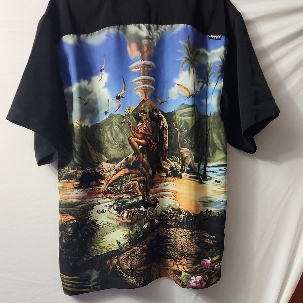Vintage Black and Multicolor Tropical Men's Beach Shirt